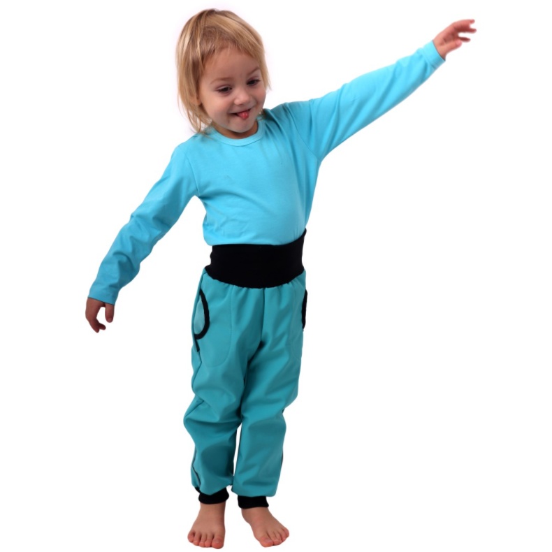 JOŽÁNEK Dětské softshellové kalhoty, tyrkysové