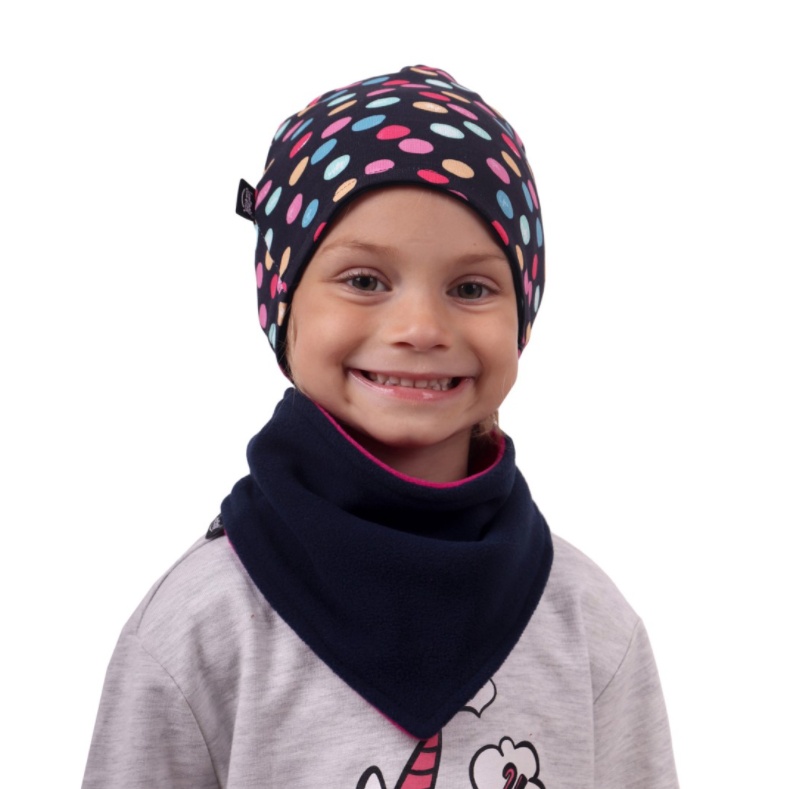 Dětská oboustranná čepice JOŽÁNEK, černá + lentilky na modré