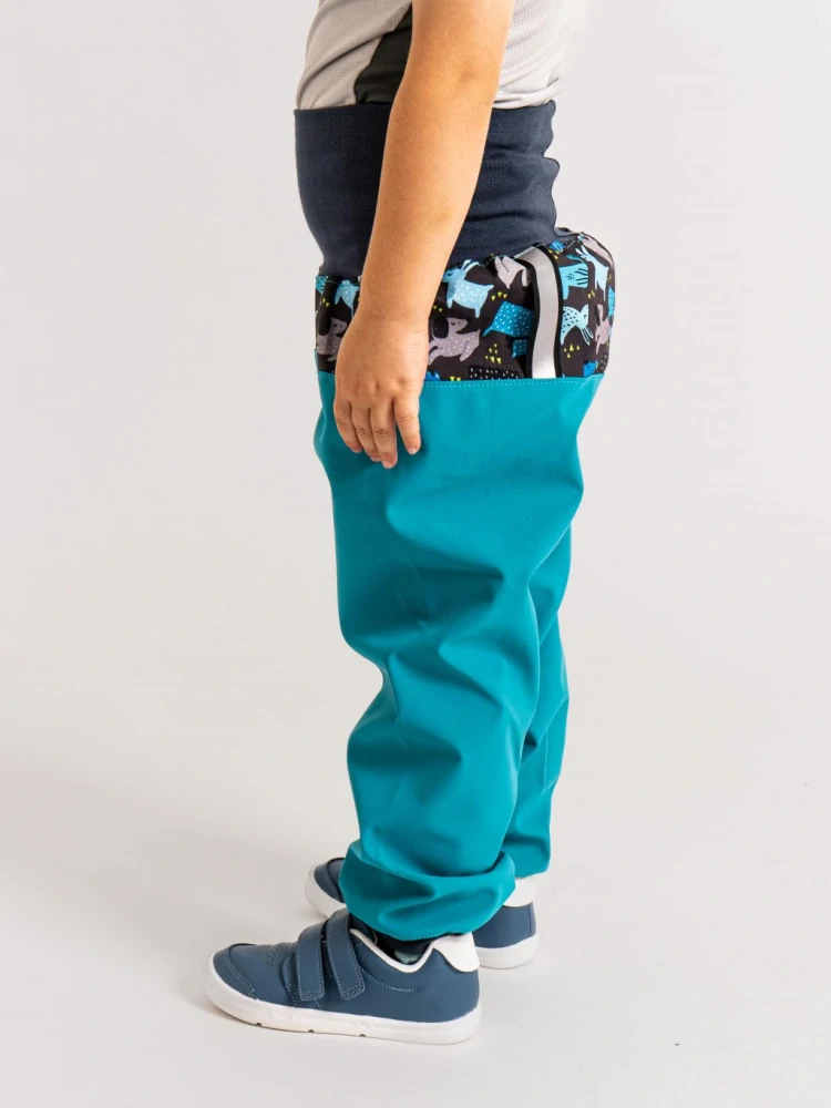 UNUO Batolecí softshellové kalhoty s fleecem Basic, smaragdová pejsci