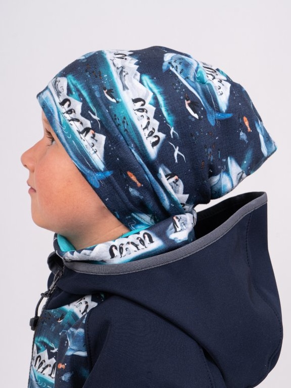 UNUO Dětská fleecová čepice Homeless, tučňáci