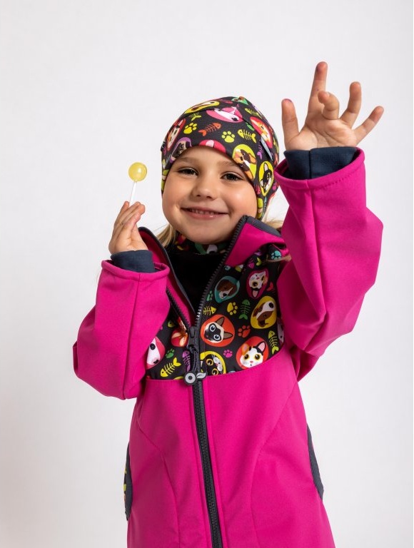 UNUO Dětská fleecová čepice Sport, kočka a pes holka