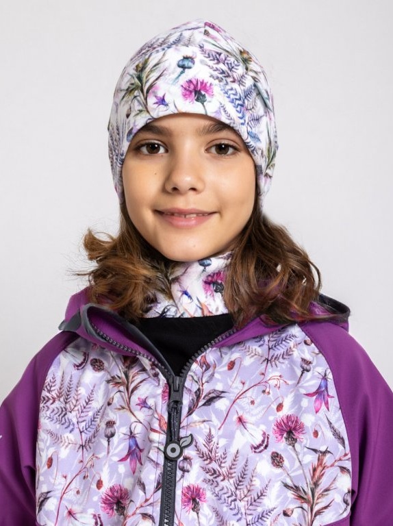 UNUO Dětská fleecová čepice Sport, louka s konvalinkami