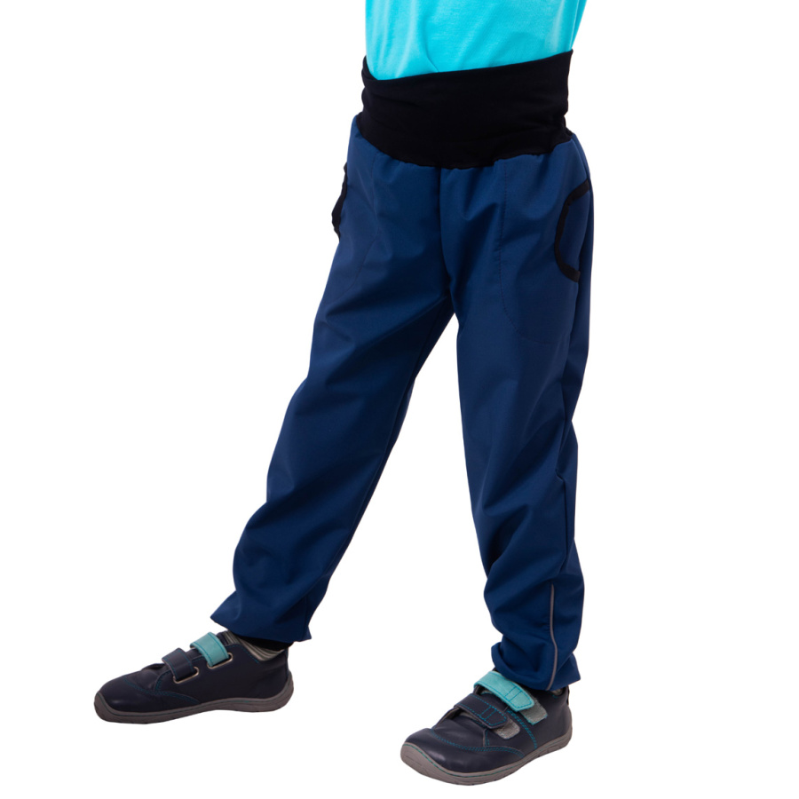 JOŽÁNEK Dětské softshellové kalhoty bez zateplení, modré