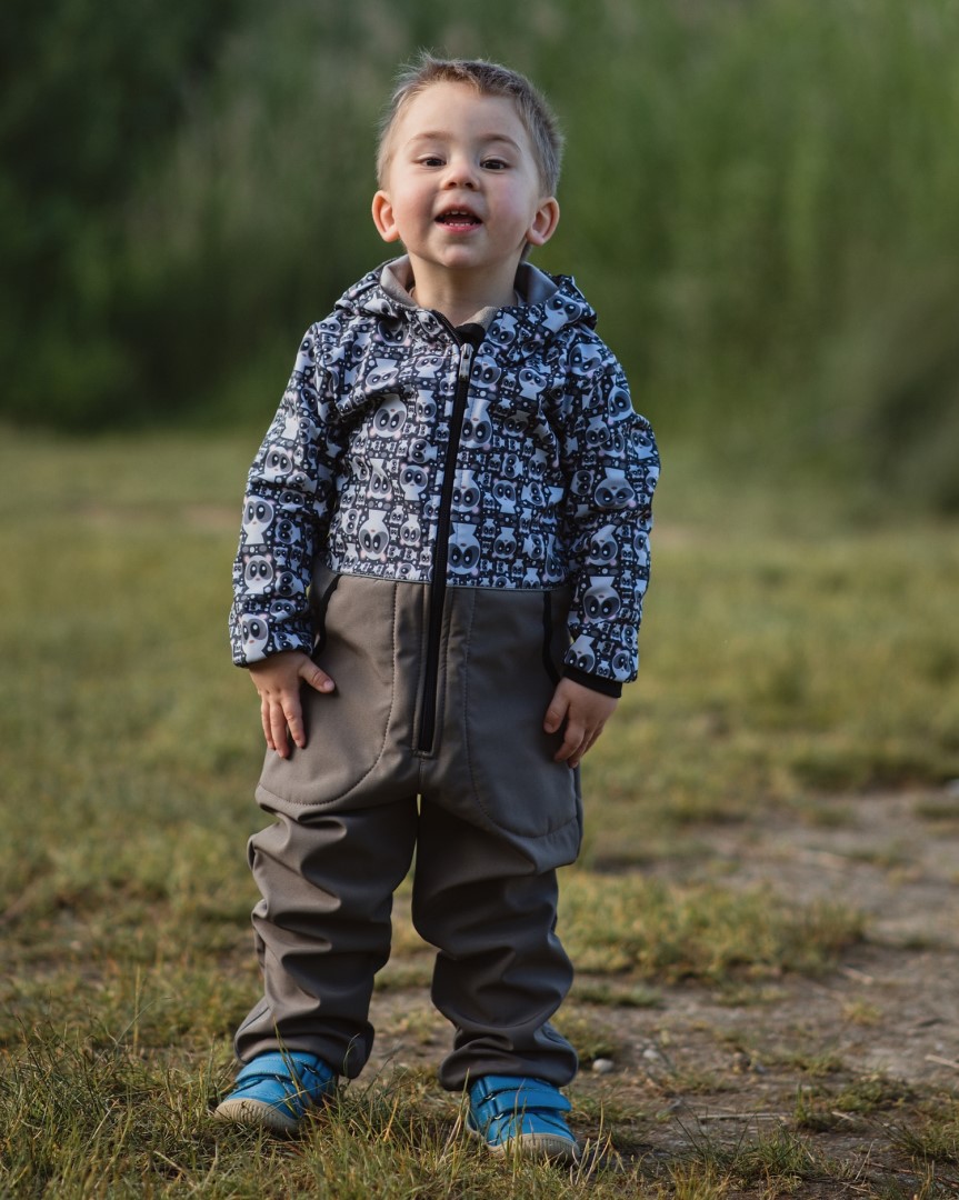 JOŽÁNEK Dětská softshellová kombinéza, pandy béžové