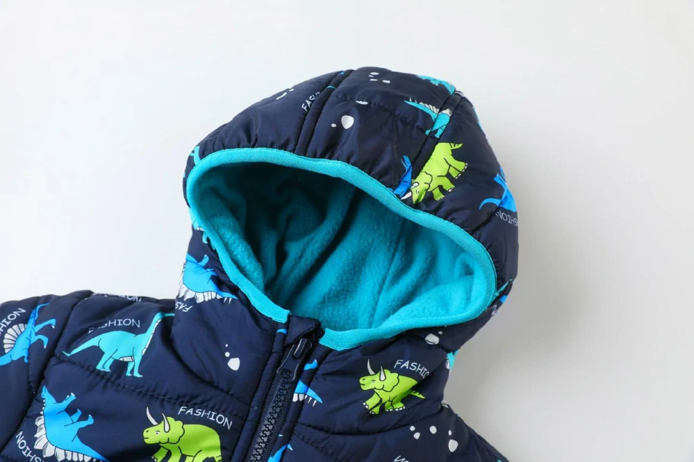 Chlapecká zimní bunda Kugo FB0315 s dinosaury tmavě modrá