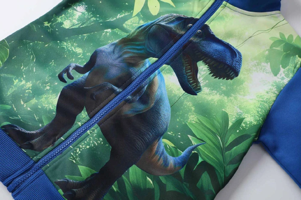 Teplá chlapecká mikina Kugo PT2510 s dinosaurem modrá