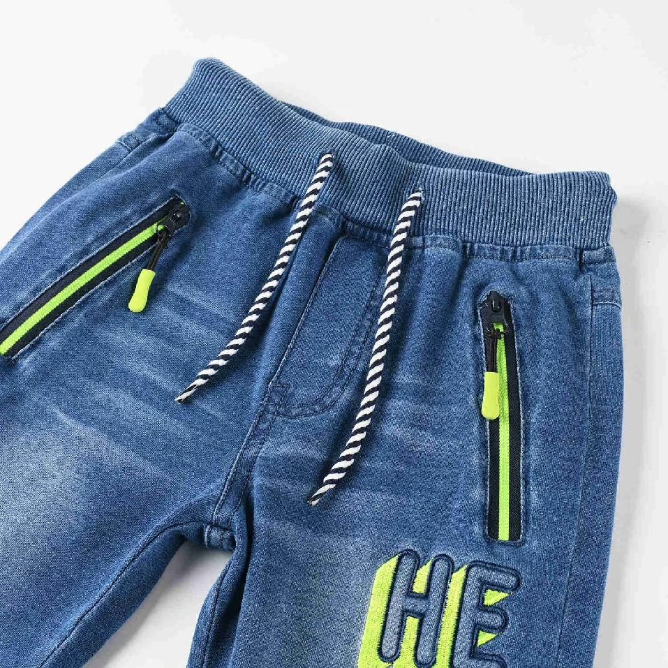 Chlapecké riflové tepláky - kalhoty Kugo FK0280 modré / signální doplňky