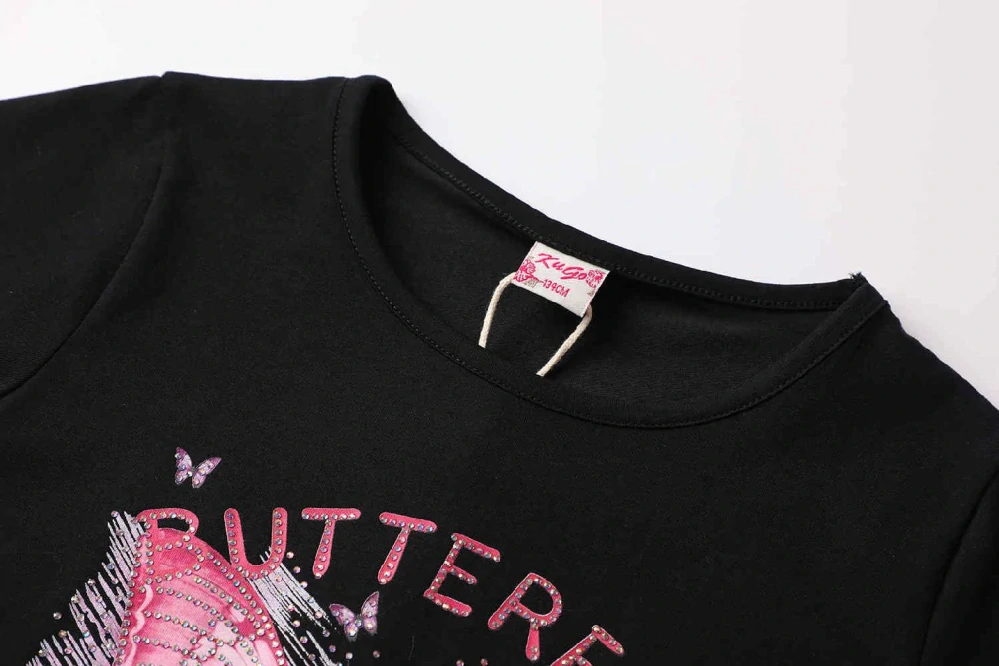 Dívčí tričko krátký rukáv Kugo WK1221 černé s motýlem