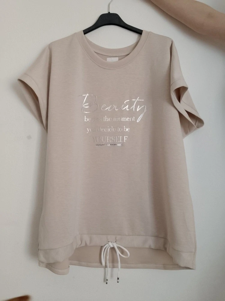 Dámské máslové tričko se šňůrkou krátký rukáv Beauty smetanové