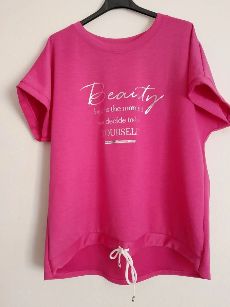 Dámské máslové tričko se šňůrkou krátký rukáv Beauty sytě růžové