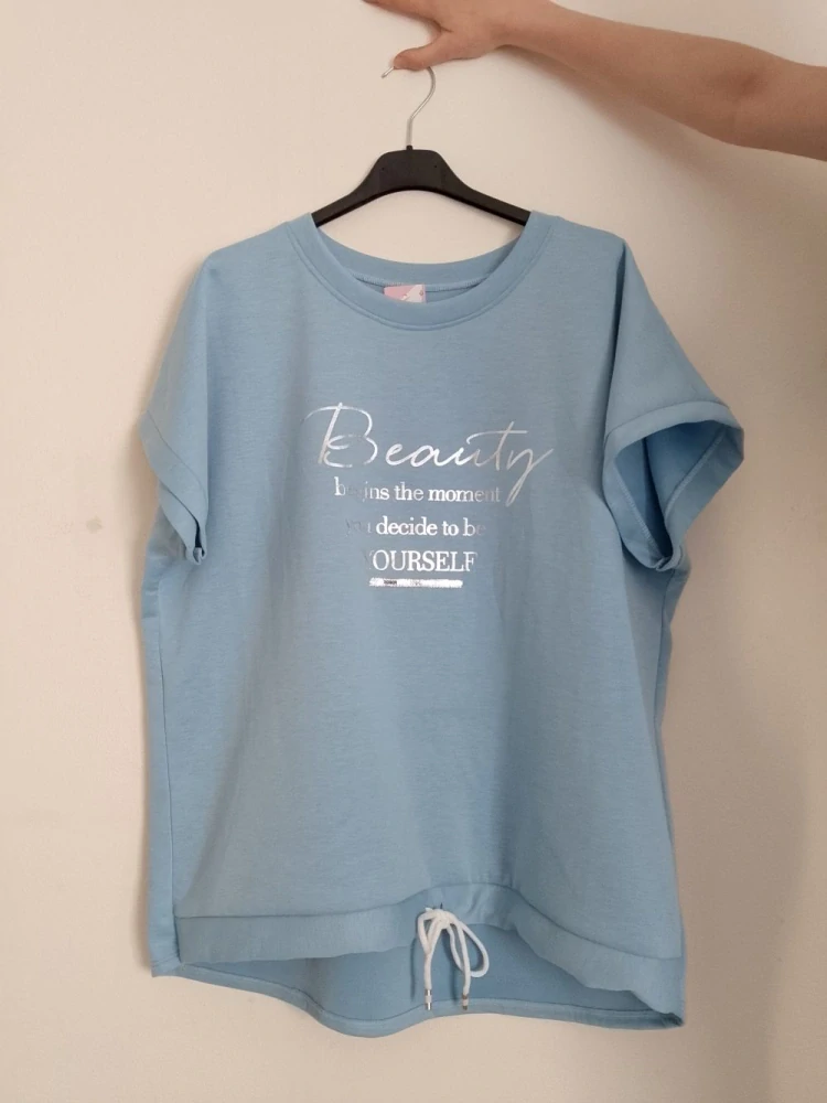 Dámské máslové tričko se šňůrkou krátký rukáv Beauty modré