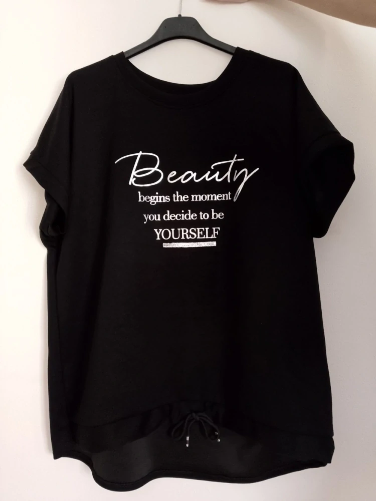 Dámské máslové tričko se šňůrkou krátký rukáv Beauty černé