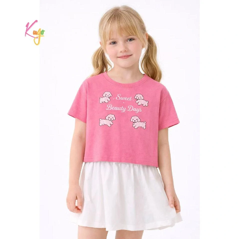 Stylové dívčí crop top tričko Kugo MC9880 růžové