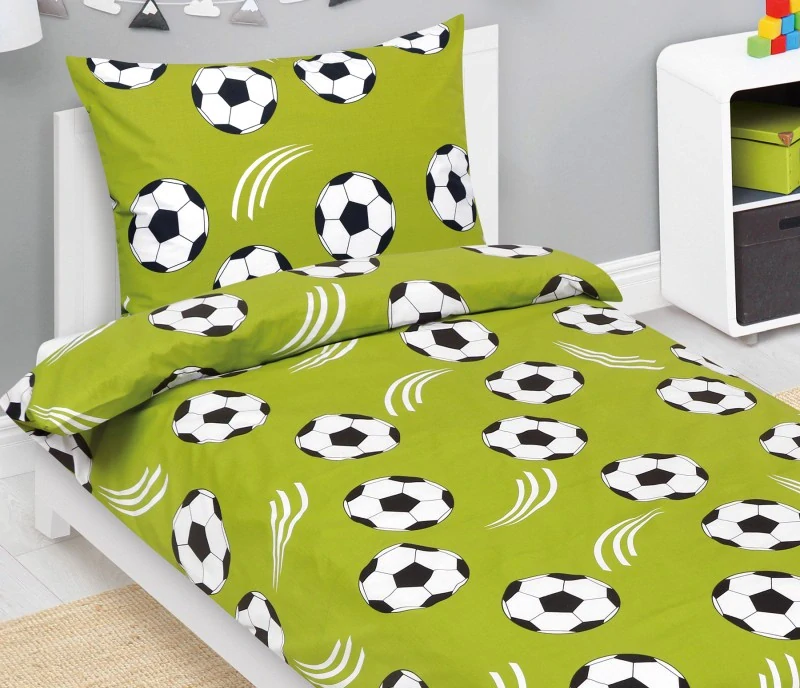 Dětské povlečení bavlna junior 140x200, 70x90 cm, fotbal zelené