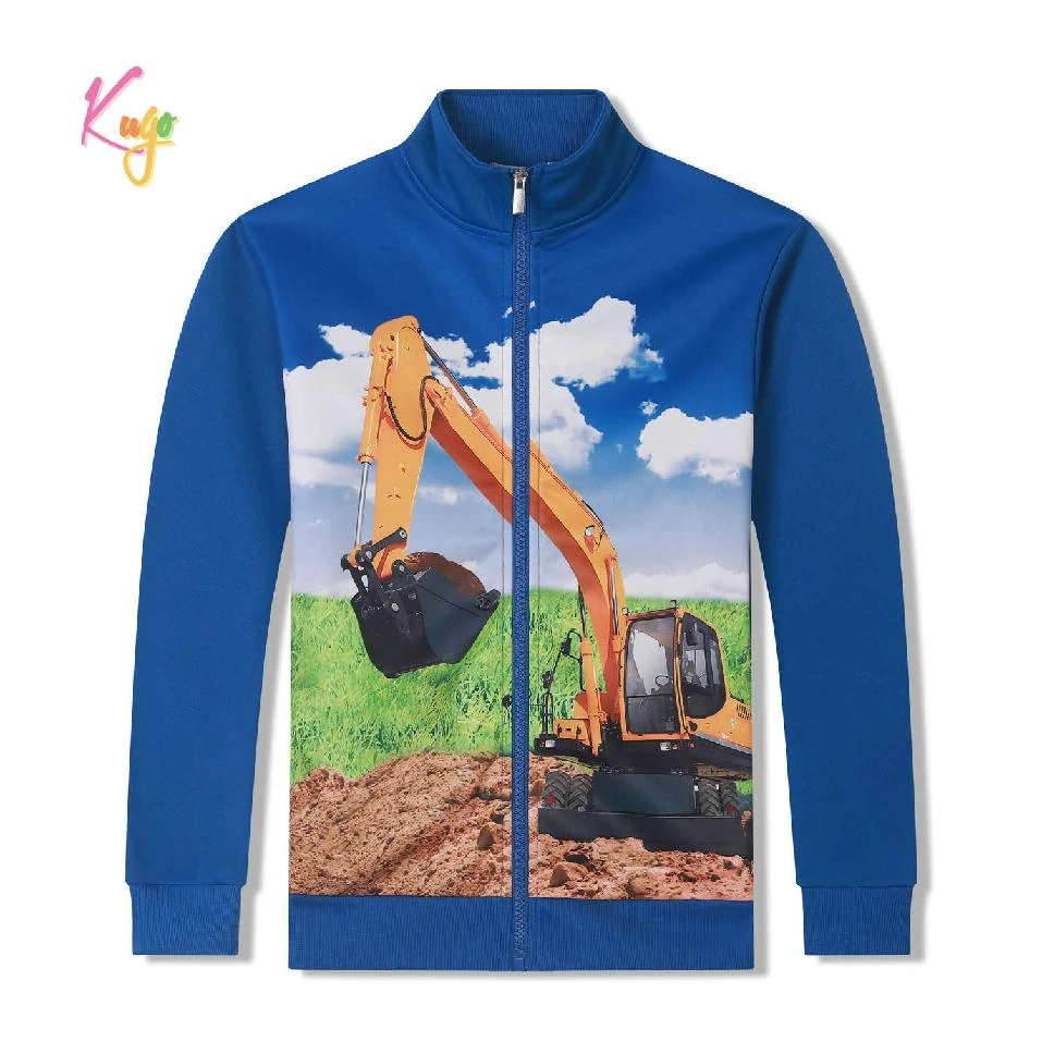 Teplejší chlapecká mikina Kugo PT2509 modrá s bagrem