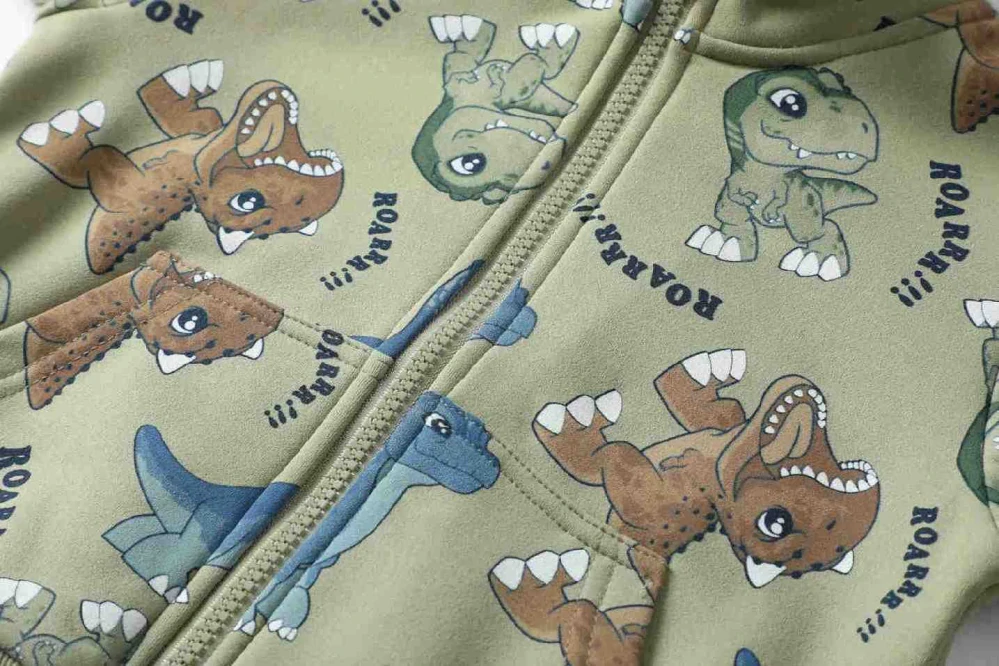 Teplá chlapecká mikina Kugo SF5701 zelená s dinosaury