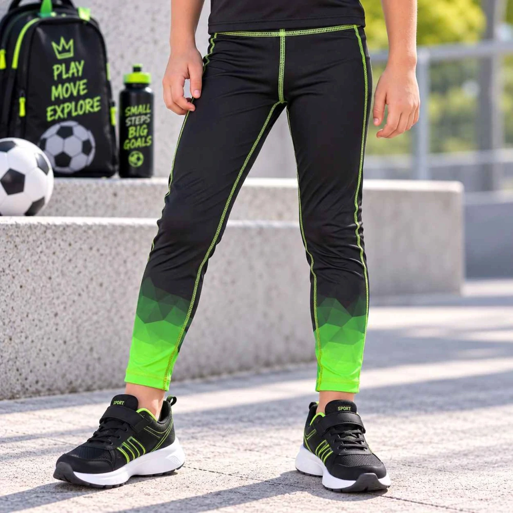 Dětské funkční sportovní legíny Kugo PC2523 černo-zelené