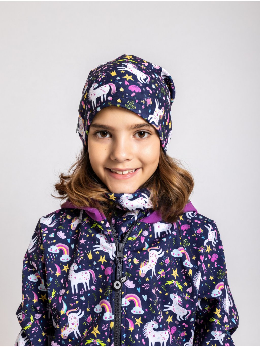 UNUO Dětská fleecová čepice Homeless, jednorožci