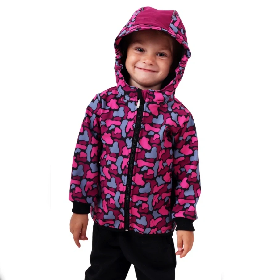 Dětská softshellová bunda s fleecem JOŽÁNEK růžový maskáč