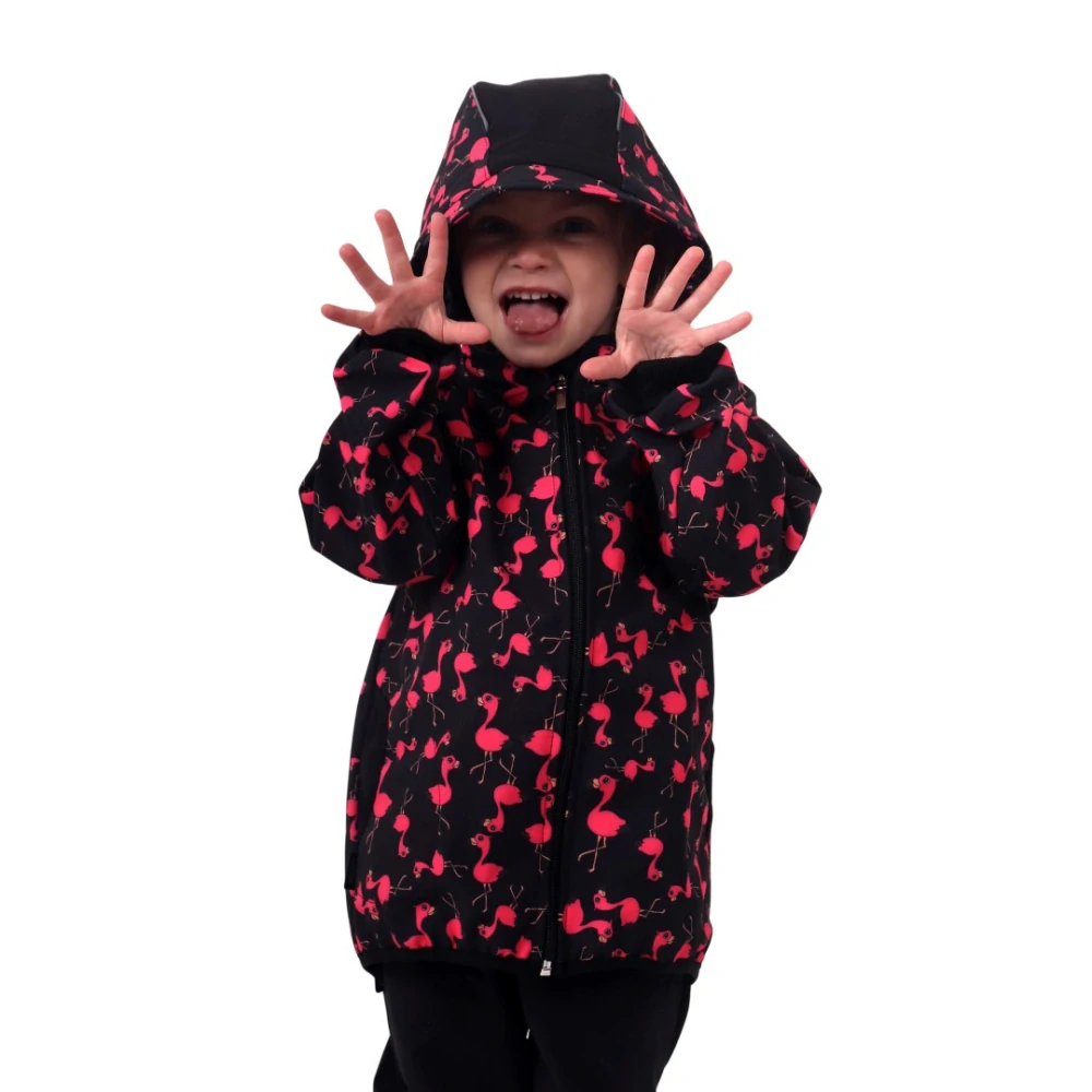 Dětská softshellová bunda s fleecem JOŽÁNEK plameňáci