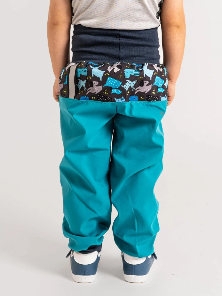 UNUO Batolecí softshellové kalhoty s fleecem Basic, smaragdová pejsci