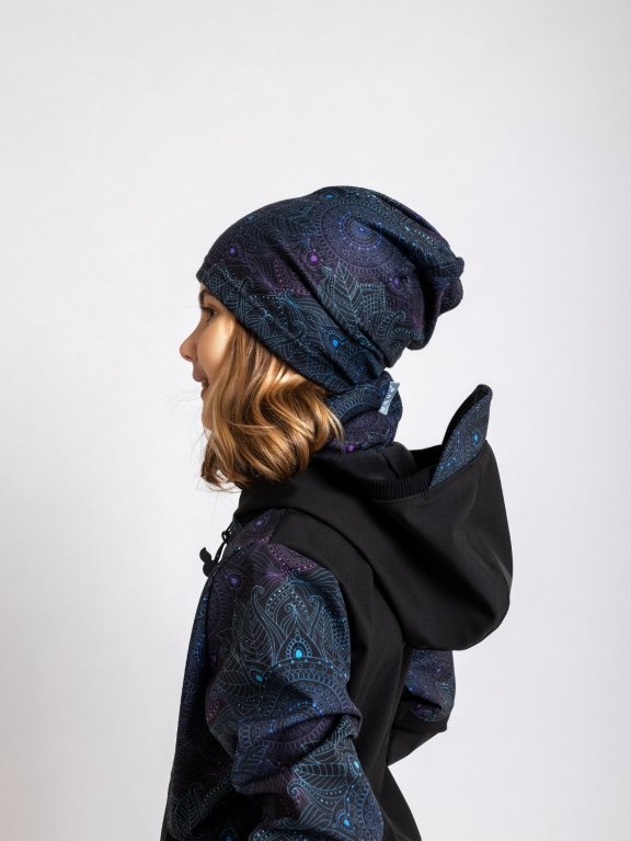 UNUO Dětská fleecová čepice Homeless, temná mandala