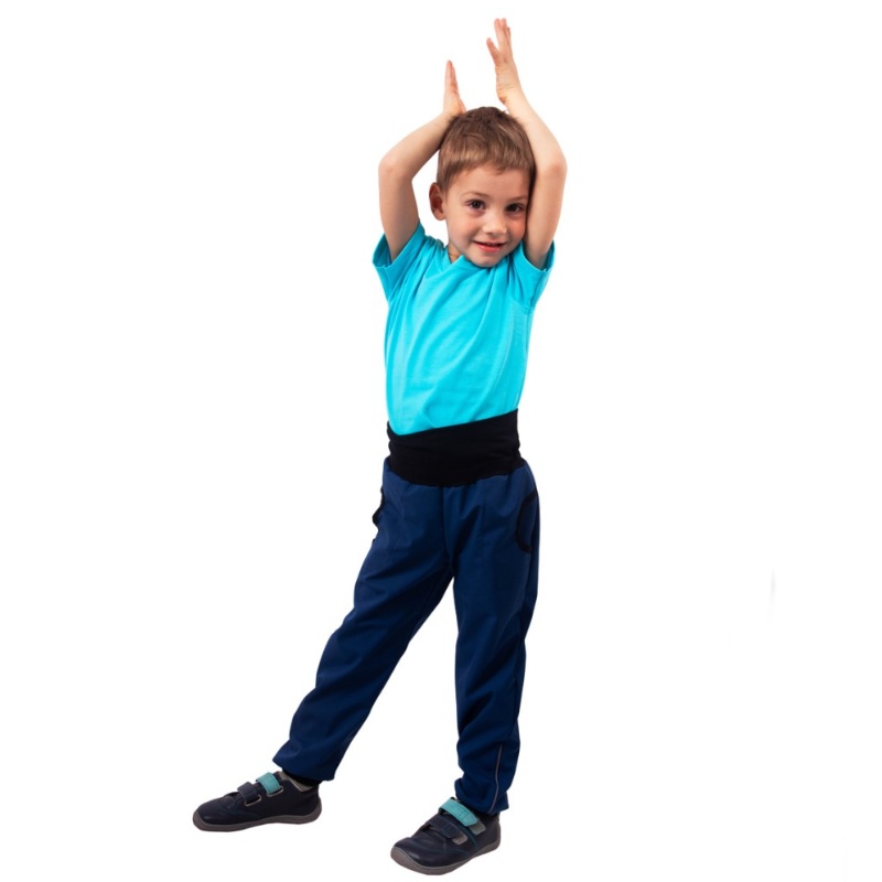 JOŽÁNEK Dětské softshellové kalhoty bez zateplení, modré