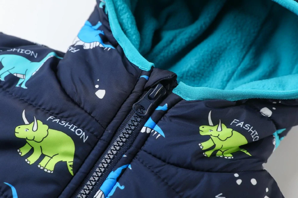 Chlapecká zimní bunda Kugo FB0315 s dinosaury tmavě modrá