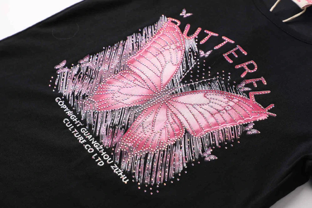 Dívčí tričko krátký rukáv Kugo WK1221 černé s motýlem