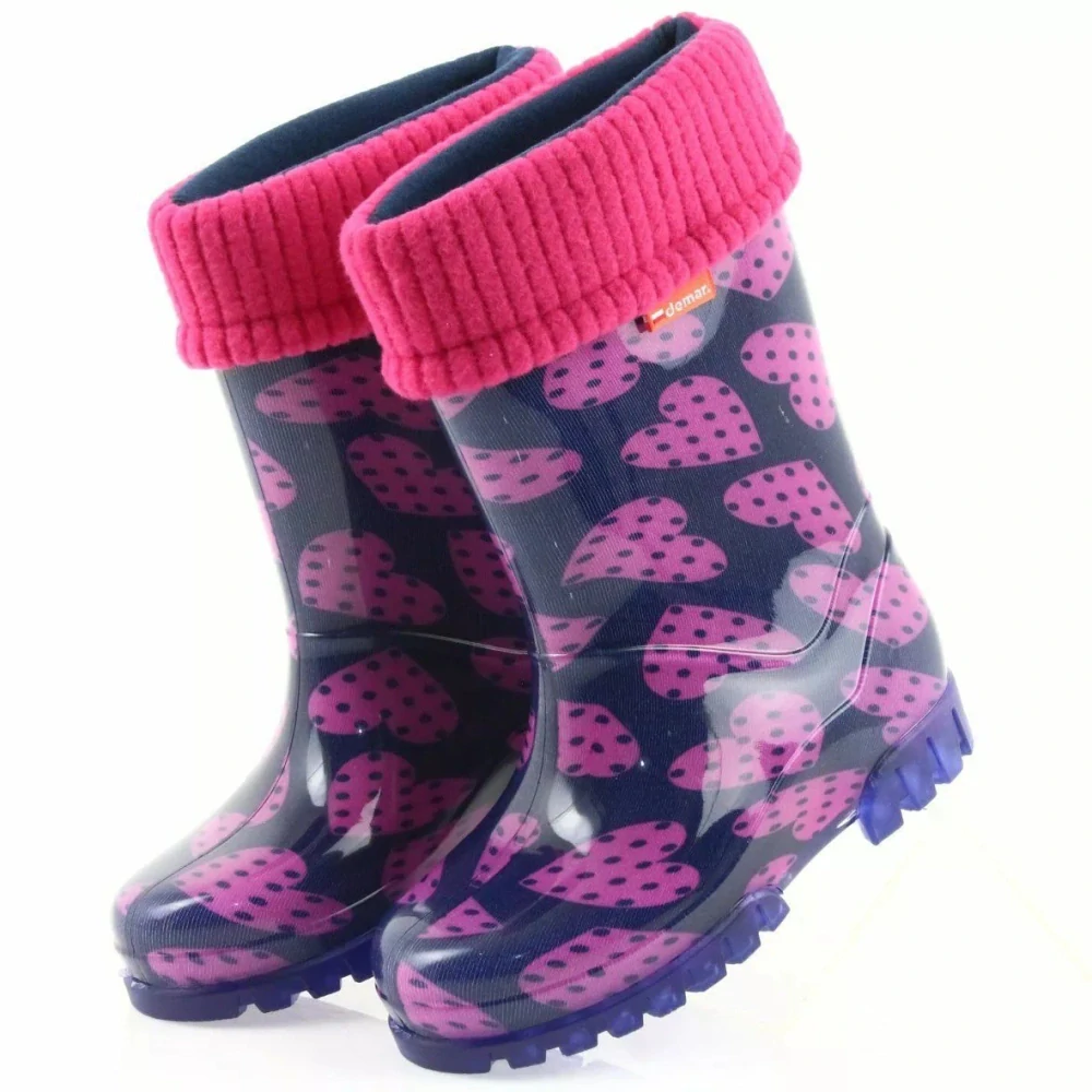 Dětské zateplené holinky Demar Twister Lux Print V srdce puntík