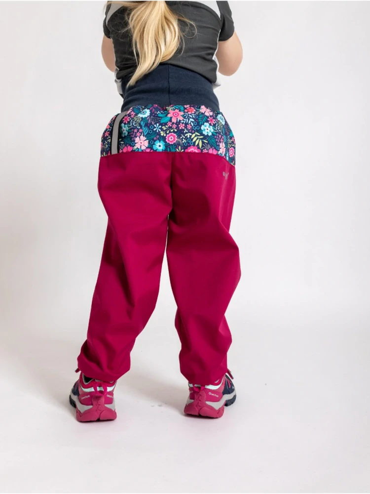 Unuo Batolecí softshellové kalhoty bez zateplení Květinky malinové