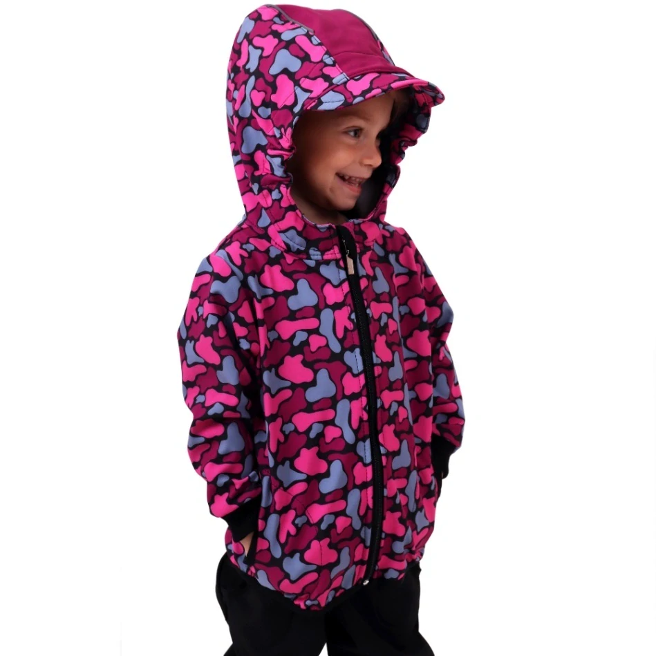 Dětská softshellová bunda s fleecem JOŽÁNEK růžový maskáč