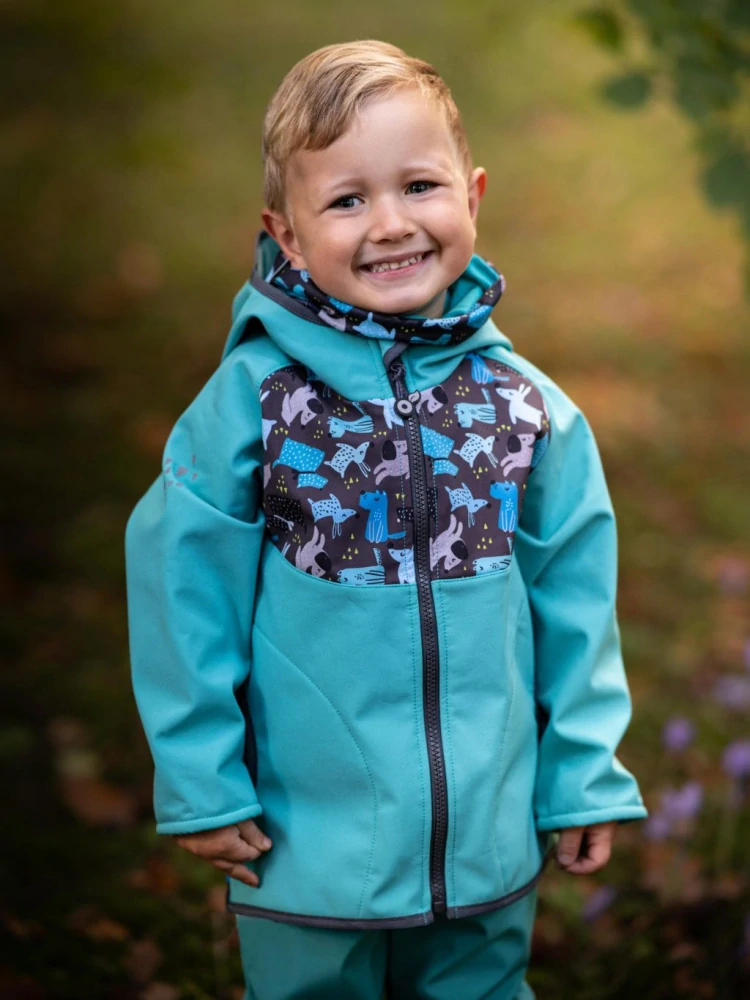 UNUO Batolecí softshellové kalhoty s fleecem Basic, smaragdová pejsci