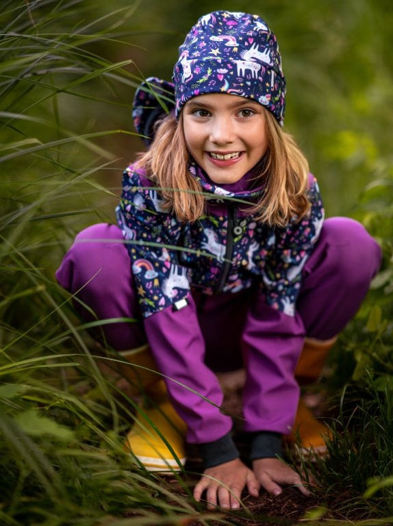 UNUO Dětská fleecová čepice Sport, jednorožci