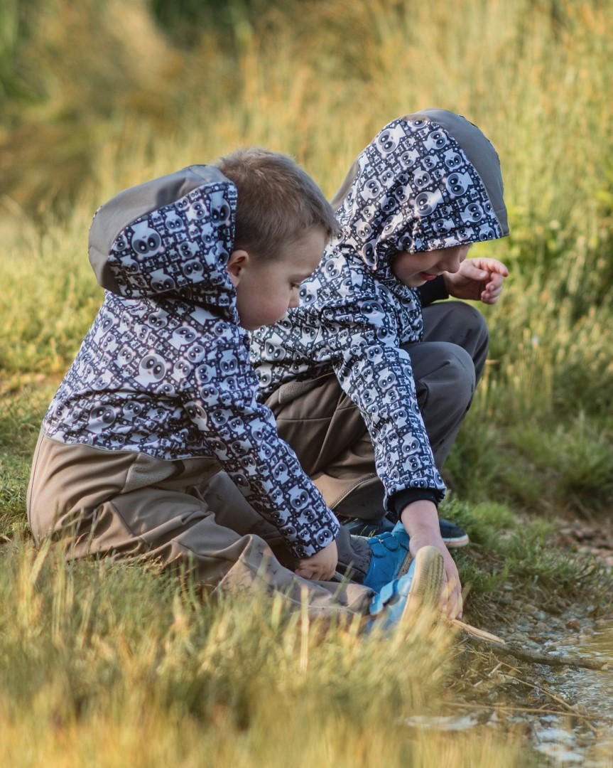 JOŽÁNEK Dětská softshellová kombinéza, pandy béžové