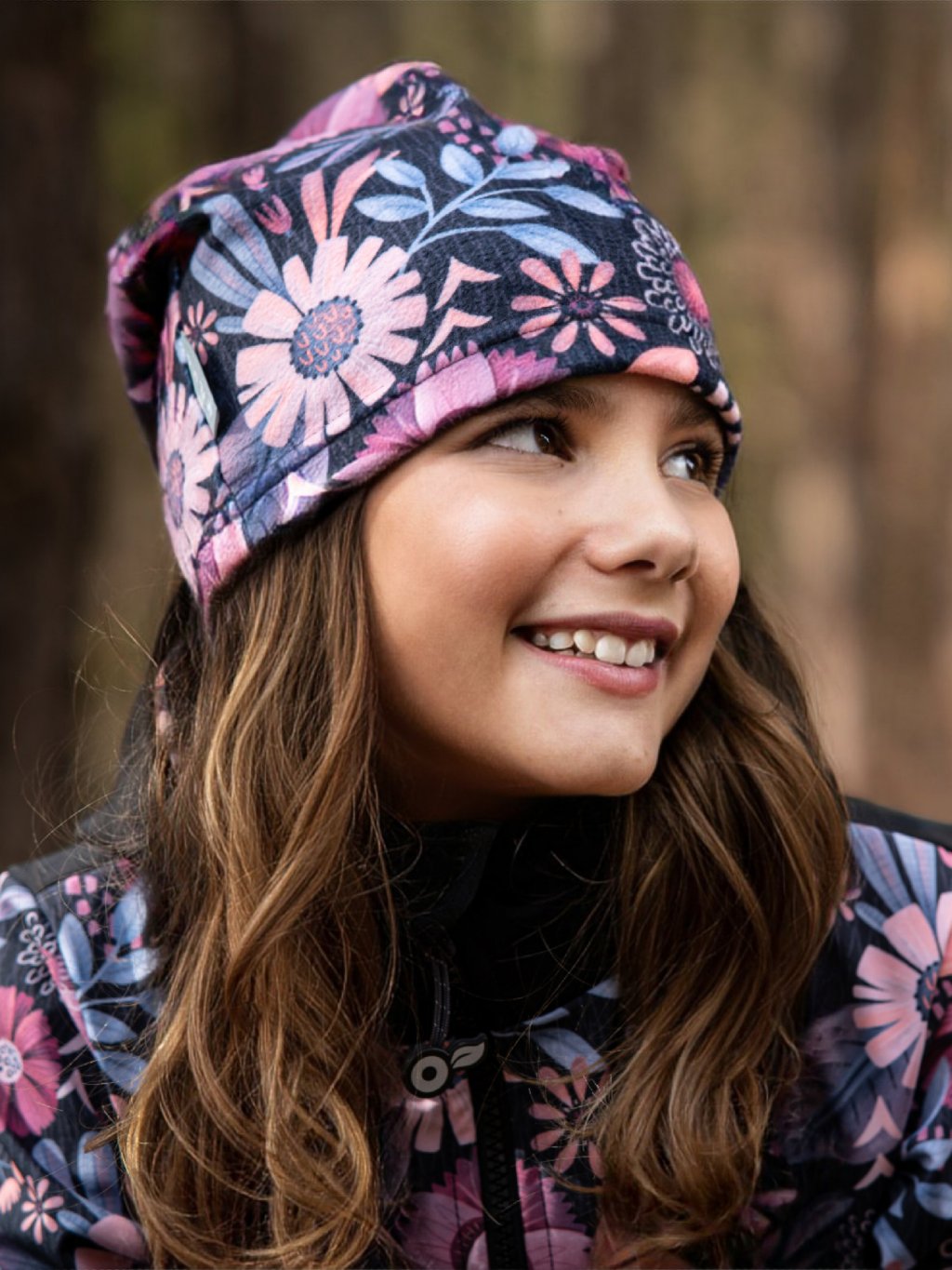 UNUO Dětská fleecová čepice Homeless, kouzelné květiny