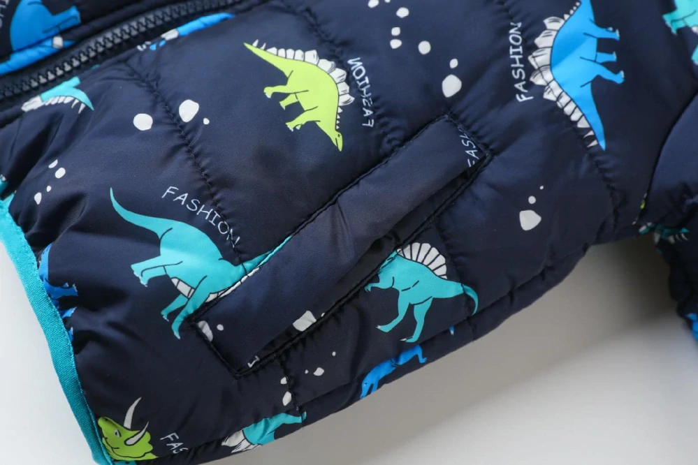 Chlapecká zimní bunda Kugo FB0315 s dinosaury tmavě modrá