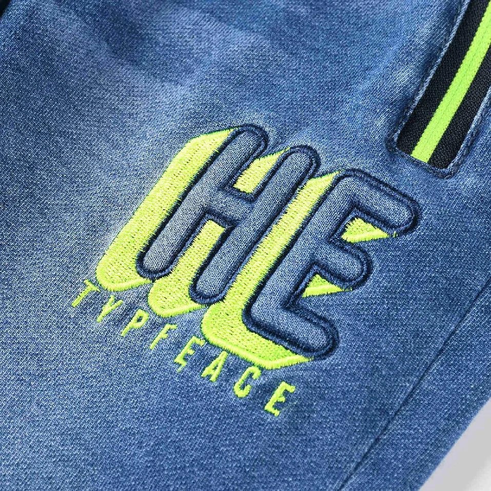 Chlapecké riflové tepláky - kalhoty Kugo FK0280 modré / signální doplňky