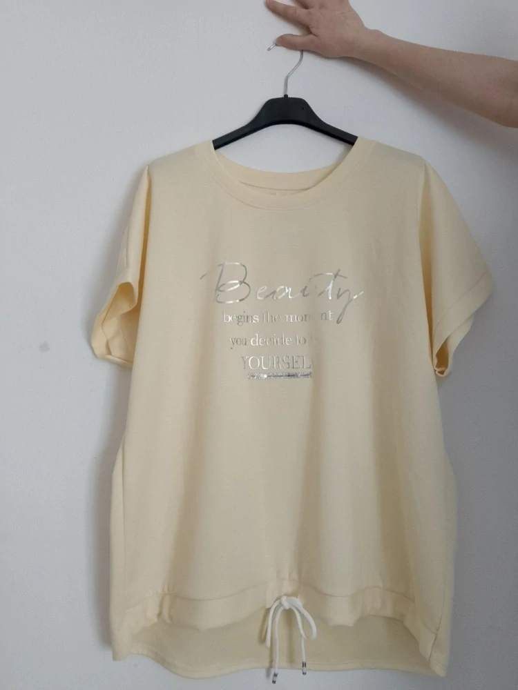 Dámské máslové tričko se šňůrkou krátký rukáv Beauty žluté