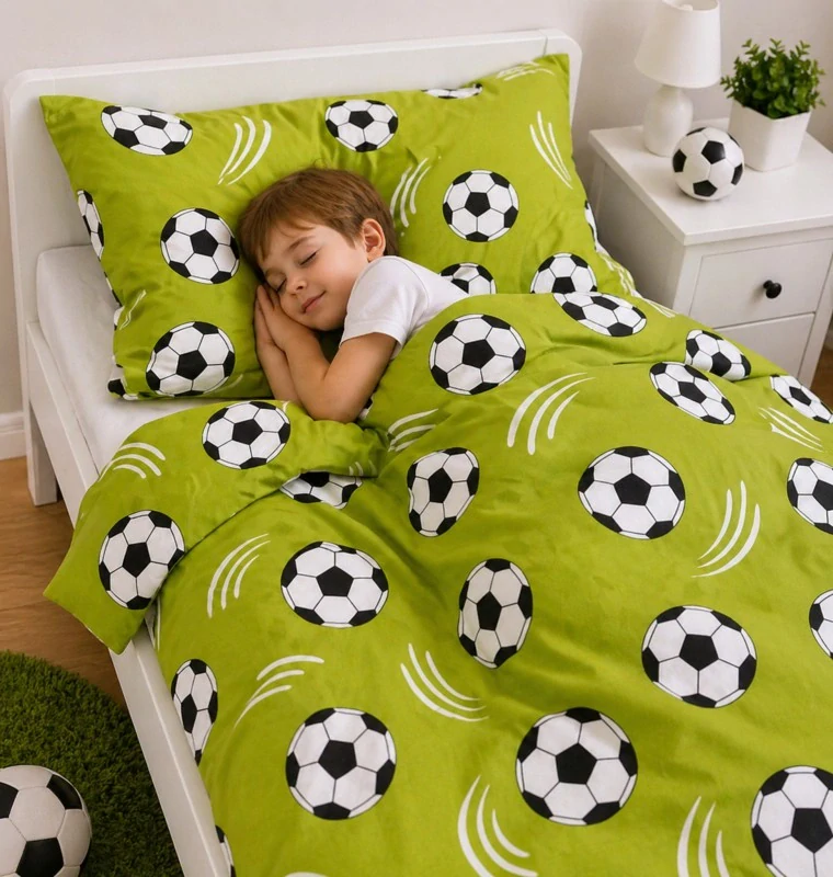 Dětské povlečení bavlna junior 140x200, 70x90 cm, fotbal zelené
