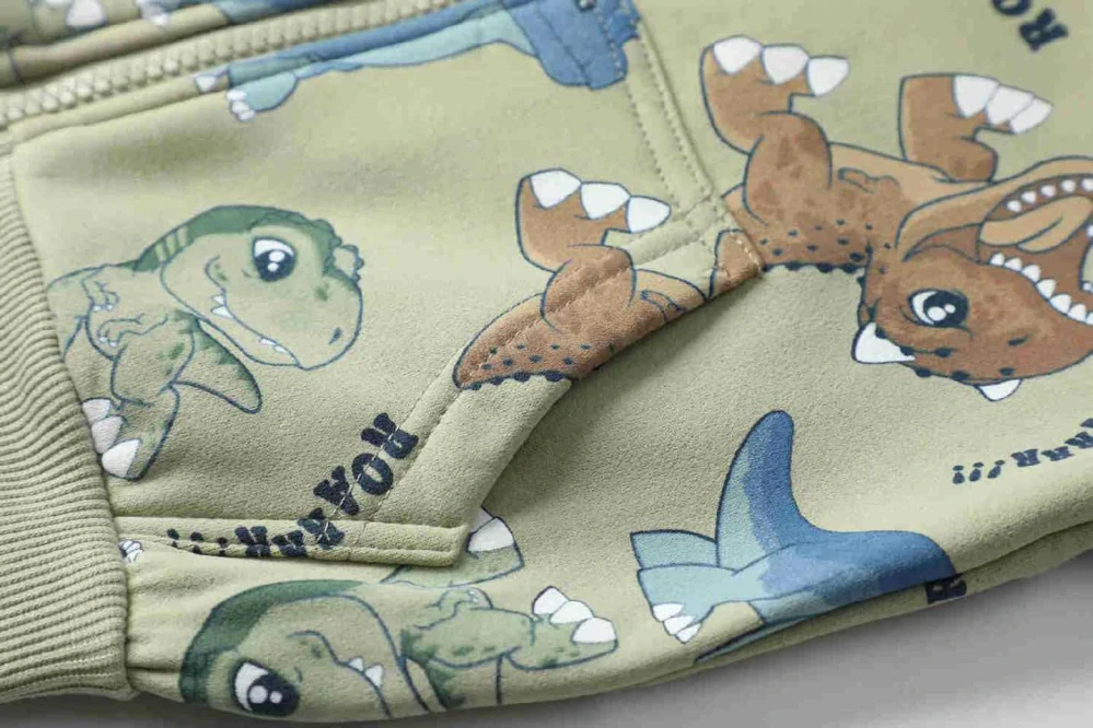 Teplá chlapecká mikina Kugo SF5701 zelená s dinosaury