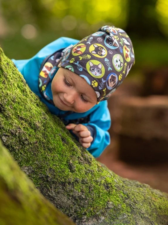 Unuo Fleecová čepice kočka a pes kluk