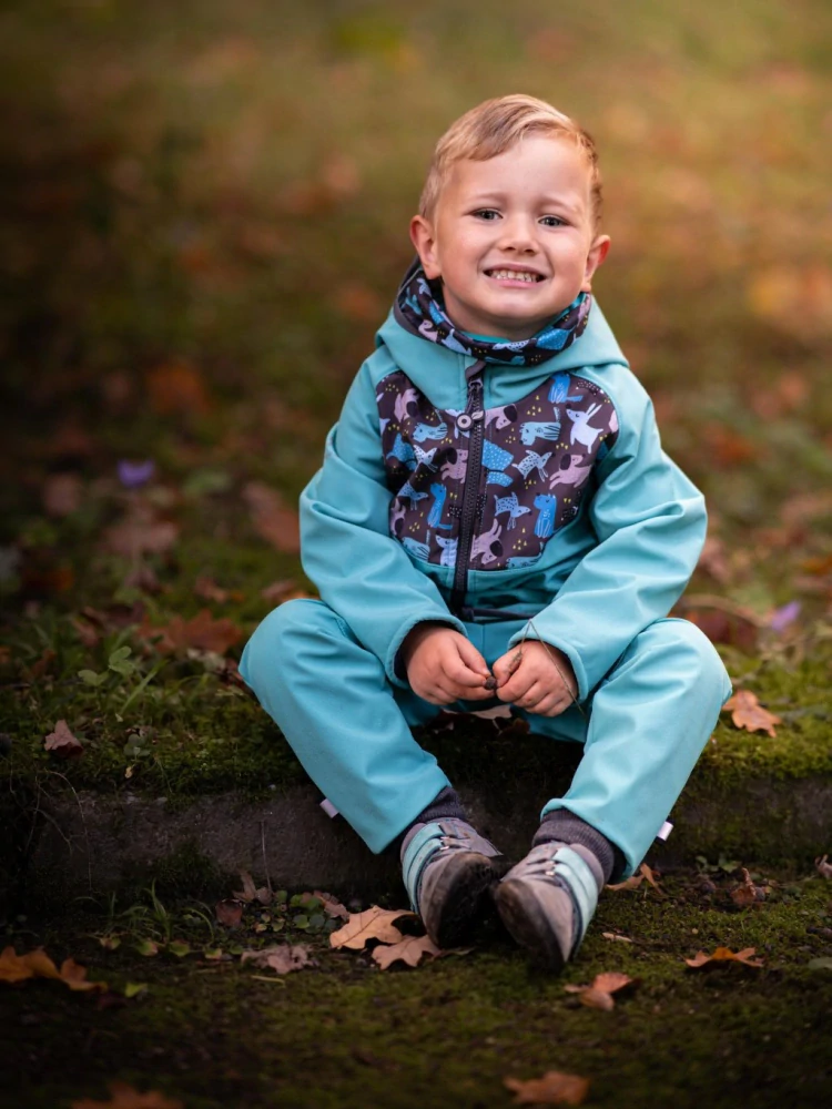 UNUO Batolecí softshellové kalhoty s fleecem Basic, smaragdová pejsci