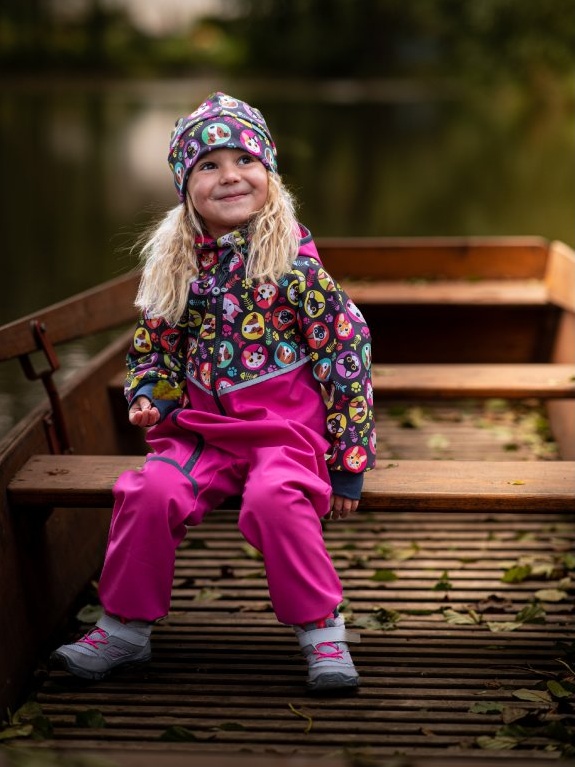 UNUO Dětská fleecová čepice Sport, kočka a pes holka