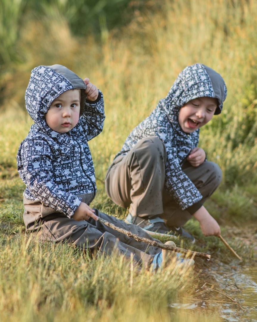JOŽÁNEK Dětská softshellová kombinéza, pandy béžové