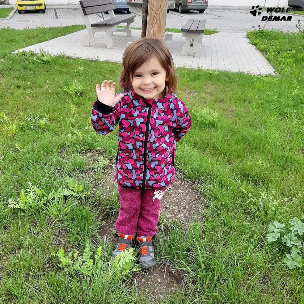 Dětská softshellová bunda s fleecem Jožánek růžové fleky na černé