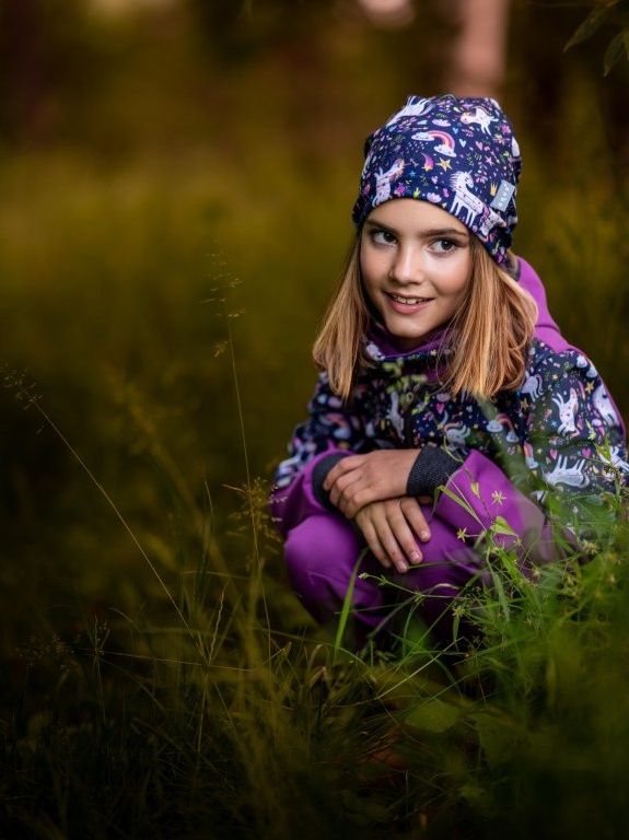 UNUO Dětská fleecová čepice Sport, jednorožci