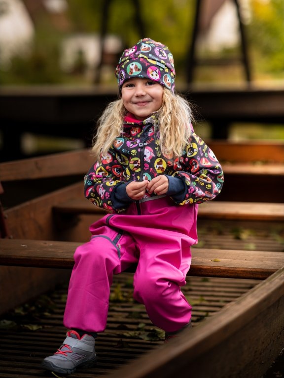 UNUO Dětská fleecová čepice Sport, kočka a pes holka