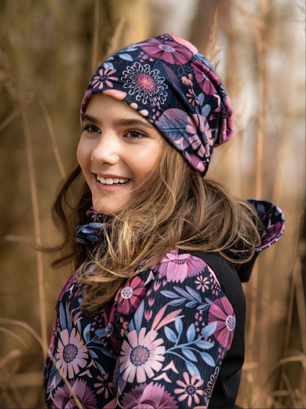 UNUO Dětská fleecová čepice Homeless, kouzelné květiny