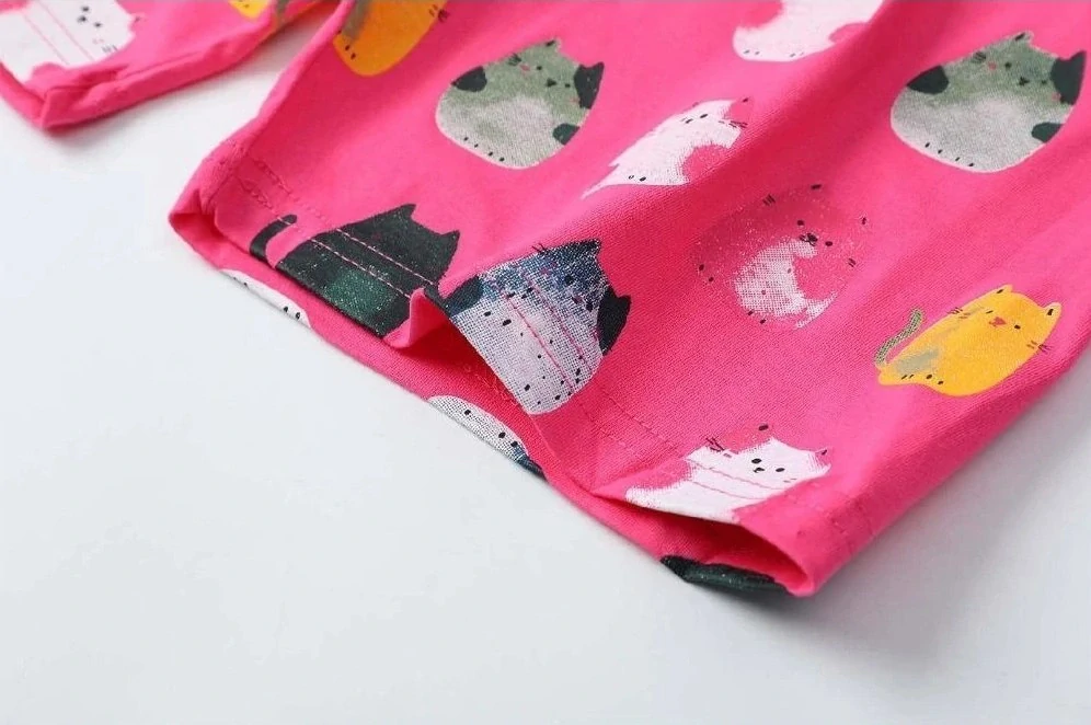 Dívčí letní pyžamo Kugo MP5877 šedo-růžové s kočkami